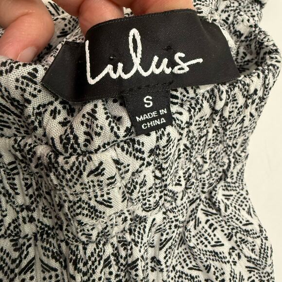 Lulus Casablanca Queen Black/White Dress Print Halter Maxi S Deep Plunge Slit - Picture 12 of 16